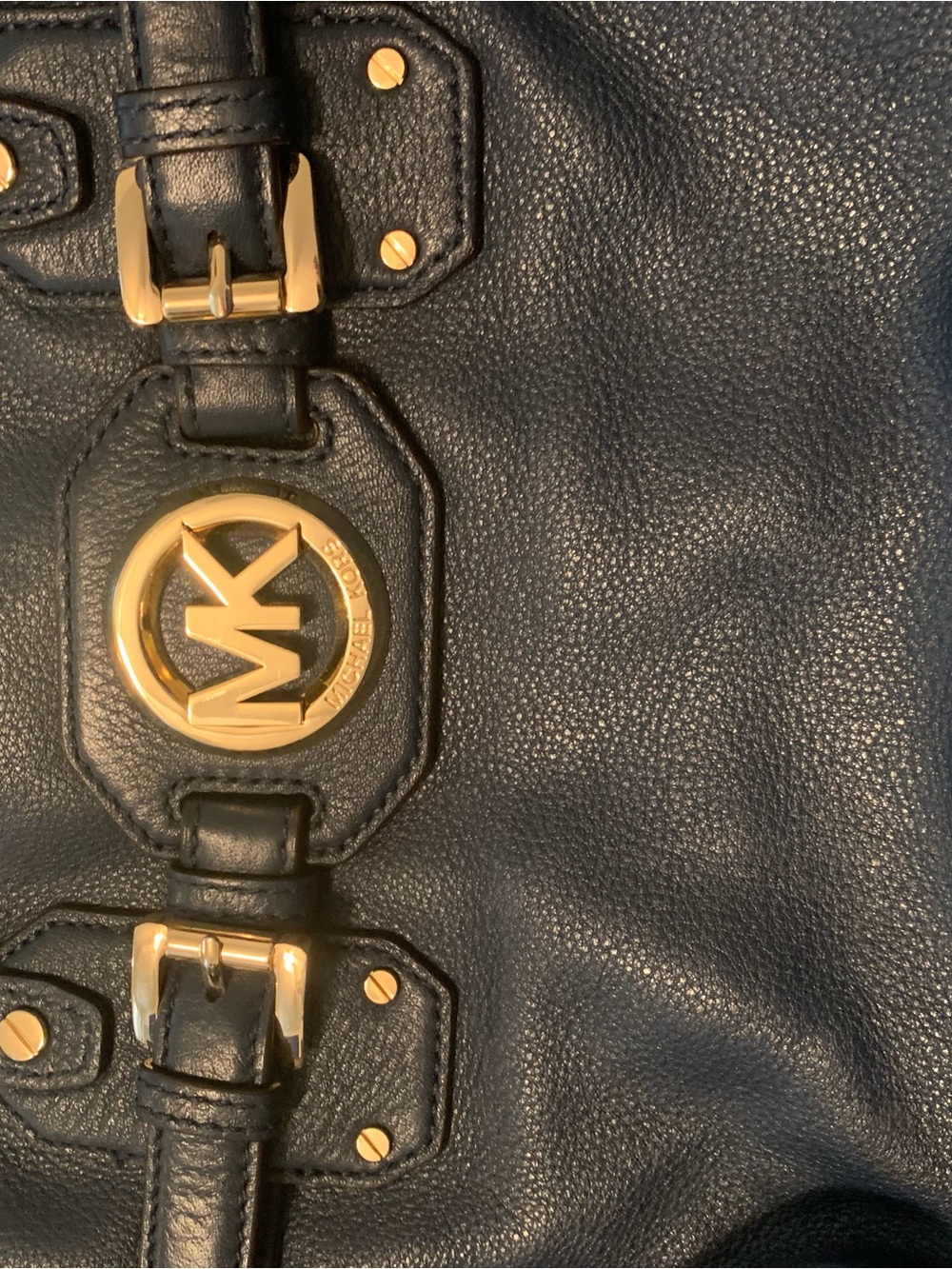 MICHAEL Michael Kors Black Pebbled Leather Shoulder Bag with Gold Hardware